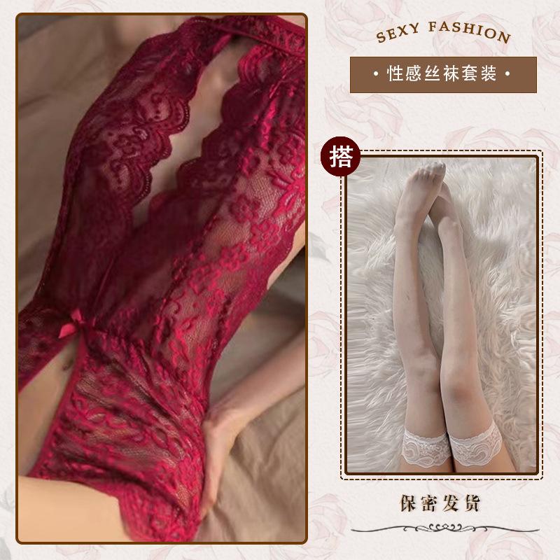 Sexy lingerie sexy teasing pajamas women open crotch lace seduction onesie free uniform suit