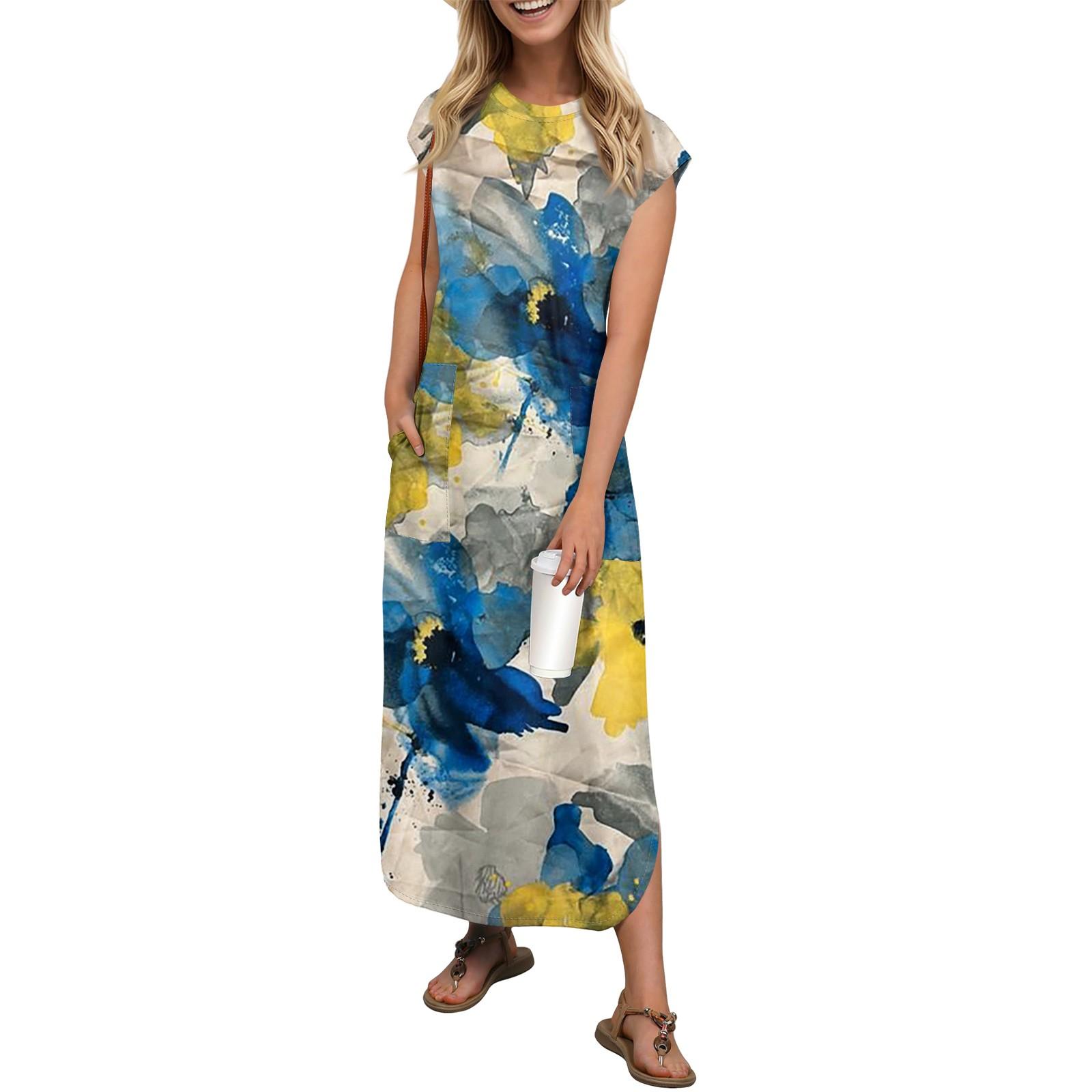 

Женская мода повседневный пляжный сарафан с винтажным цветочным принтом длиной до колена пляжная юбка с карманом юбка XL жёлтый