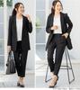 Washable Suit for Women Long Tailored Jacket Tapered Pants Set Stretch Elastic Waistband Plus Sizes Available Business Wear Black Size 9 [Addrouge] -