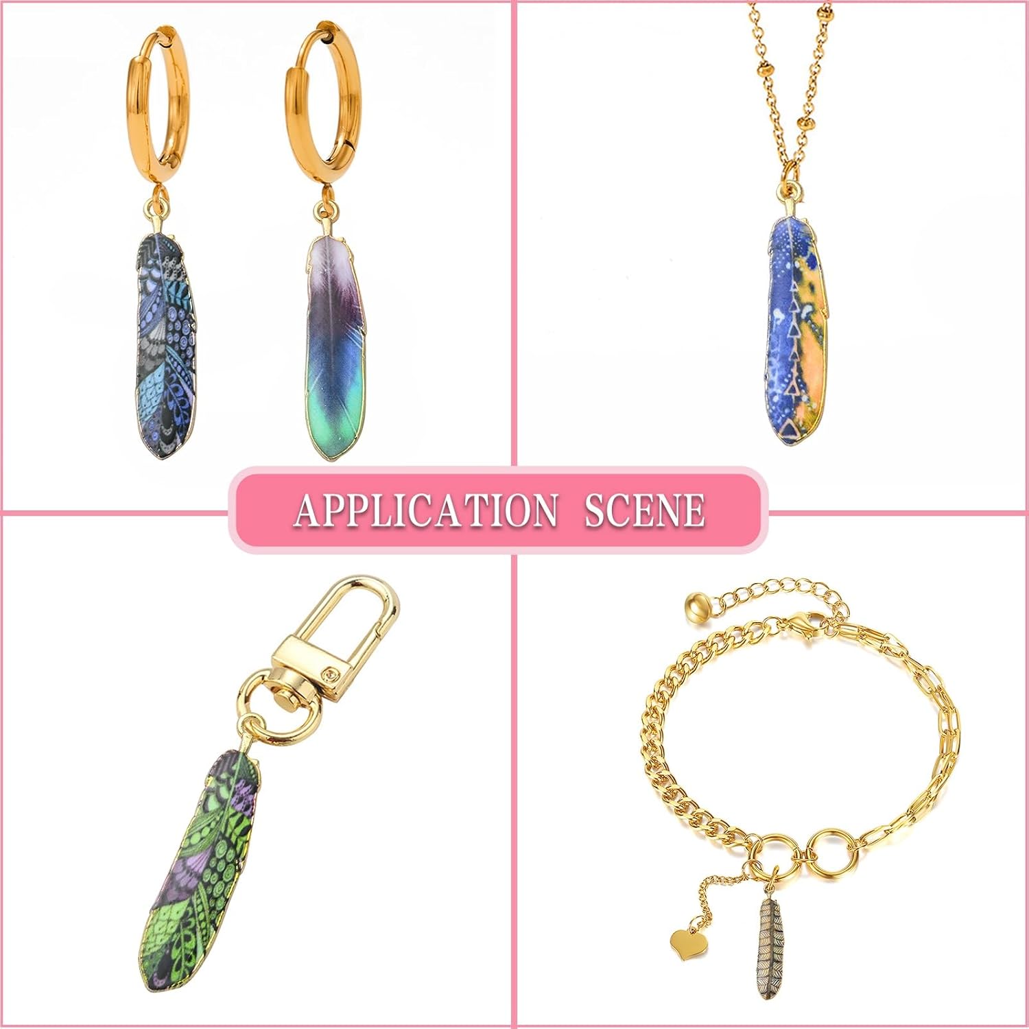 

Ornazy 30 pcs 10 Styles Enamel Feather Charms Printed Big Goose Bird Plumage Dangle Charms for Bracelet Necklace Jewelry Making DIY Findings