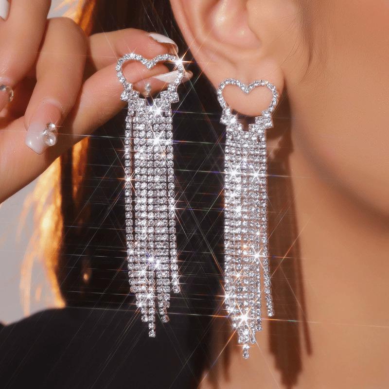 Korean Style Slim-Face Diamond Stud Pearl Tassel Zircon Long Earrings