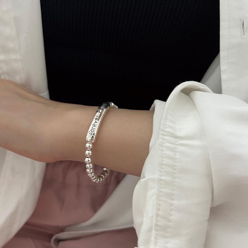 PANJBJ Silver Color Letter Bracelet For Women Girl Bead Versatile Elastic Rope Trend Adjustable Jewelry Gift Dropshipping
