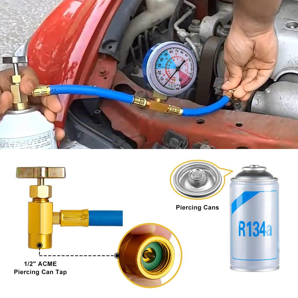 R134a Tubo di Ricarica Freon per Aria Condizionata Set Manometro di Misurazione Accessori Strumento Tubo AC Riempitore Refrigerante per Aria Condizionata Auto
