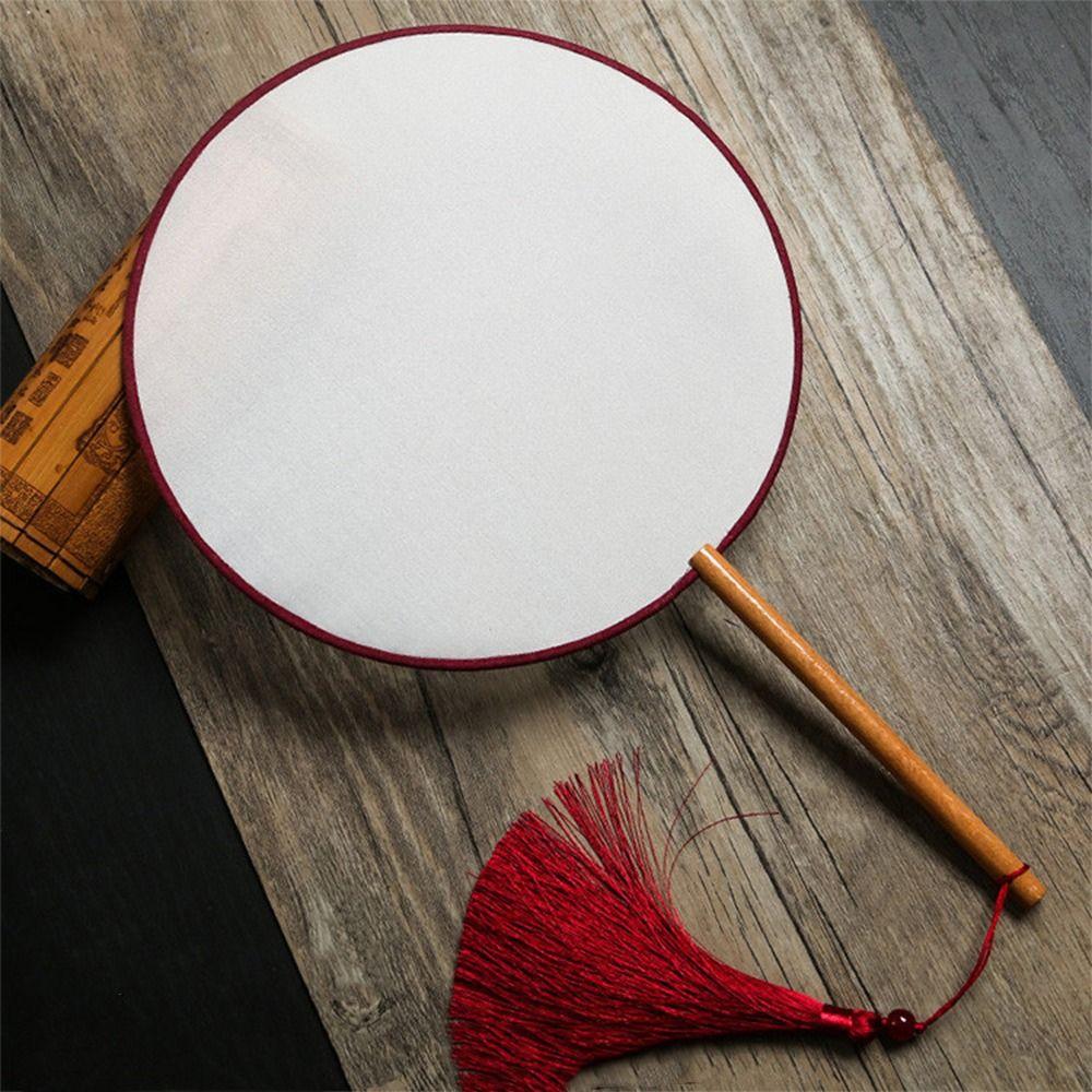 Chinese Style Blank Round Hand Fan Vintage Wooden Silk Hand Fan Dance Fan Home Decoration