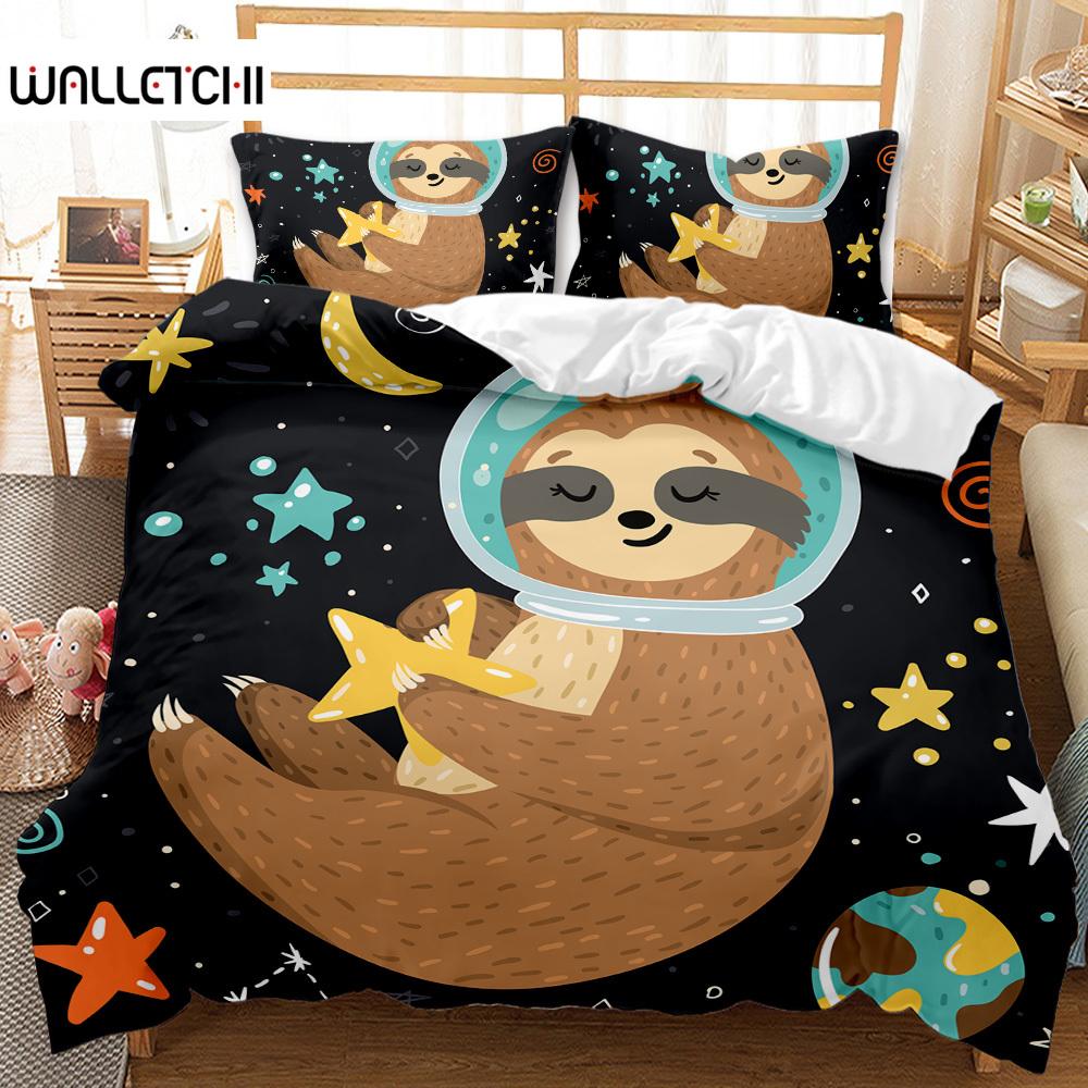 

Sloth Duvet Cover Set Cartoon Space Sloth Bedding Set Sloth Animal Comforter Cover Double Queen King Size Polyester Quilt Cover 140x200cm 3pcs
