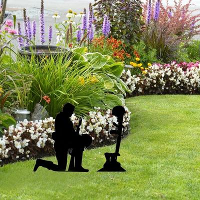 2pcs Metal Wrought Iron Garden Stakes - Land Defense Army Outdoor Garden Decorations, Plug-In Commemorative Sign for Yard