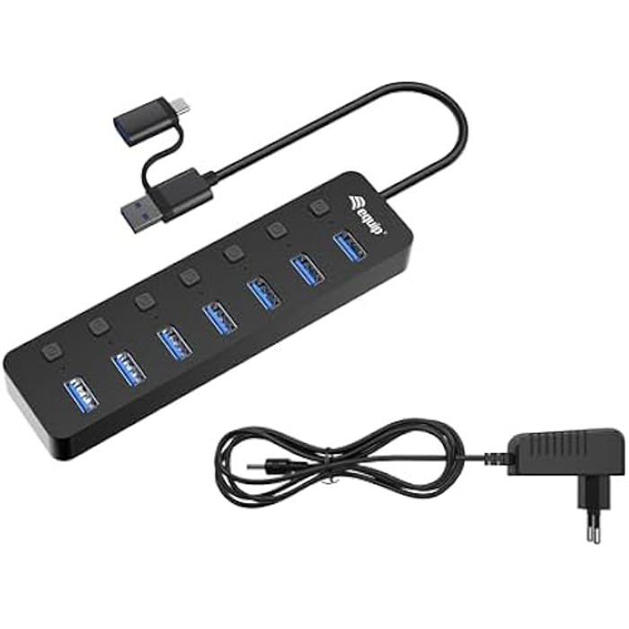 Equip 128965 Hub USB 3.2 Gen 1 7 ports avec adaptateur secteur