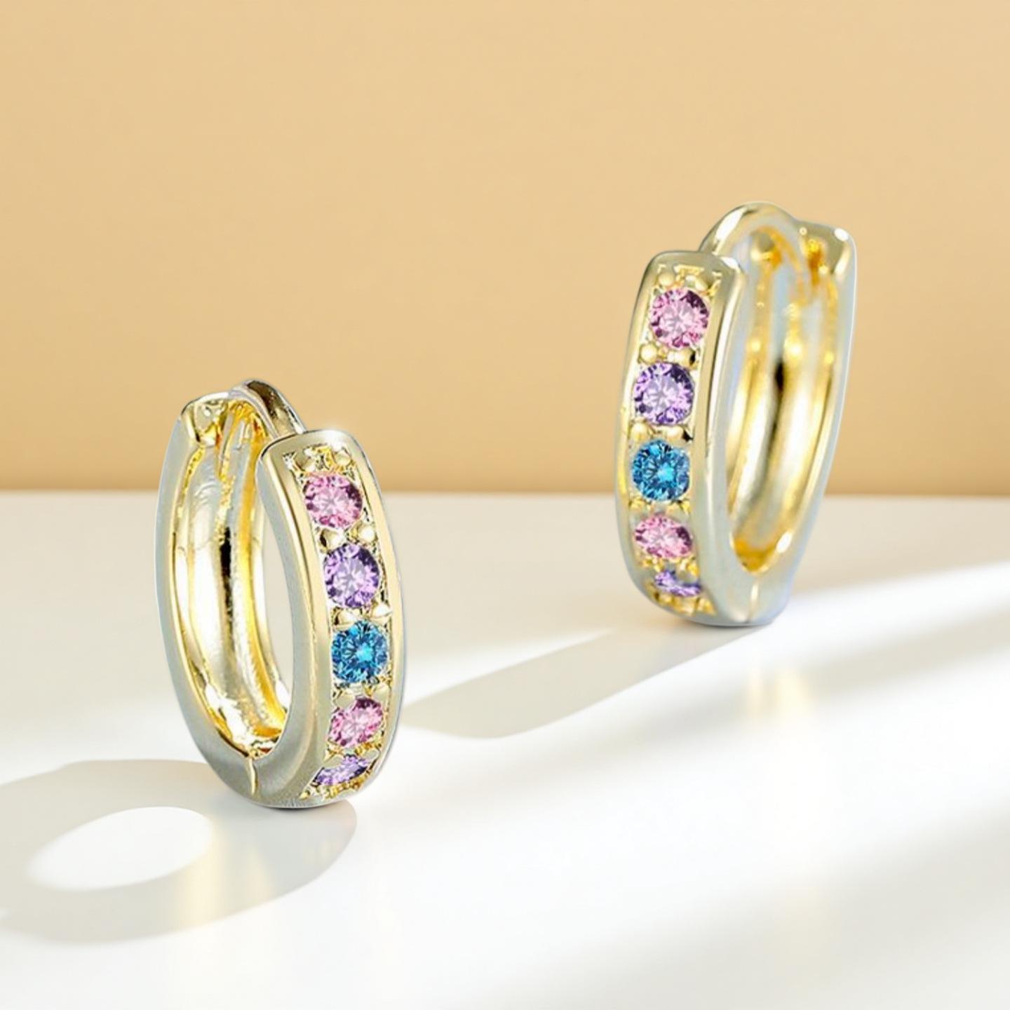 Цветные серьги-каффы с кубическим цирконием для женщин - Легкая роскошь, европейский и американский стиль