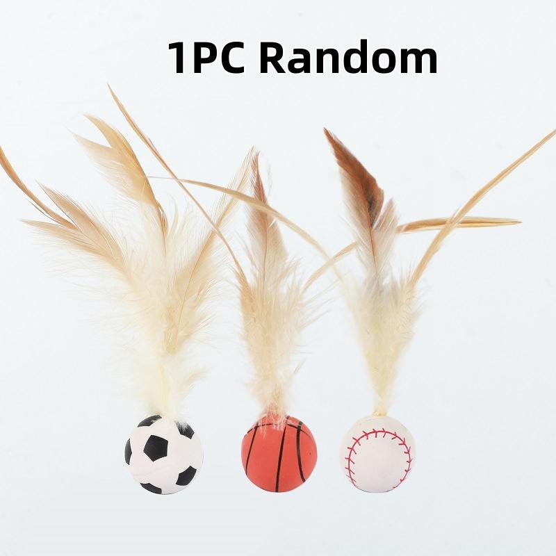 

Colorful Bouncy Ball with Feathers, Interactive Cat Toy for Indoor Entertainment, Safe Kitten Teaser Plaything