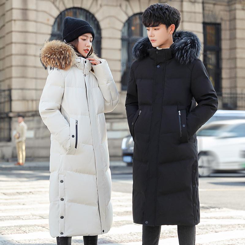 Knee-length Down Jacket Men's Winter Young and Middle-aged Hooded Fur Collar Fashion Casual Warm Jacket Couple