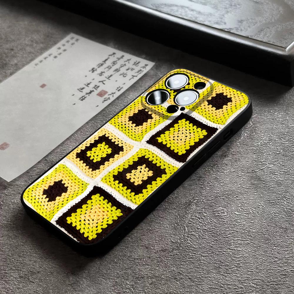 Granny Square Crochet Phone Case For 14 Pro Max For Apple Iphone 16 15 Po Max 12 Mini 11 13 Pro Xr X Xs 8 7 Plus Back Cover