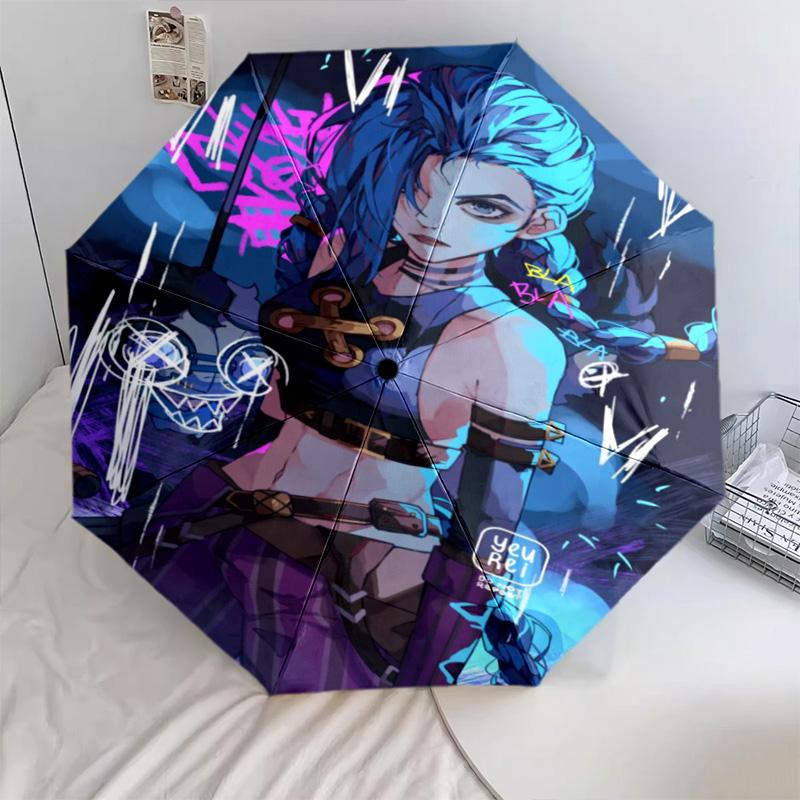 Blue Fury: Warrior's Resolve Folding Umbrella Suitable for All Seasons Umbrella Sun Umbrella Light Umbrella