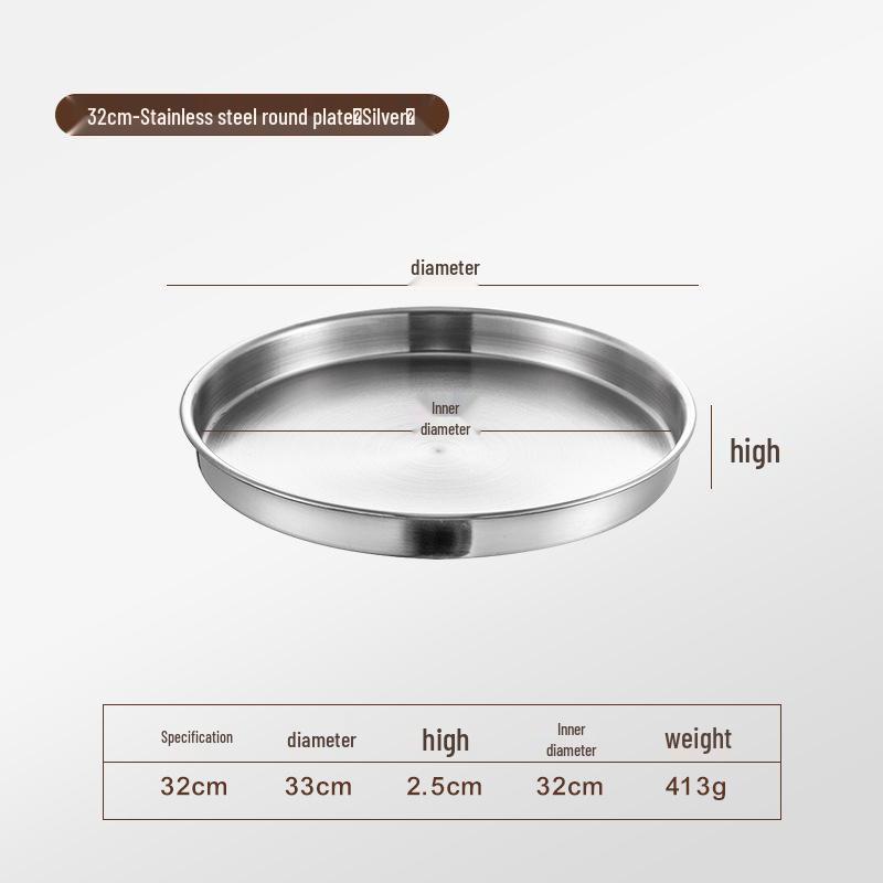 Korean Style Stainless Steel Round Golden Tray for Cold Noodles, Rice, or Steaming – Thickened Flat Bottom Plate