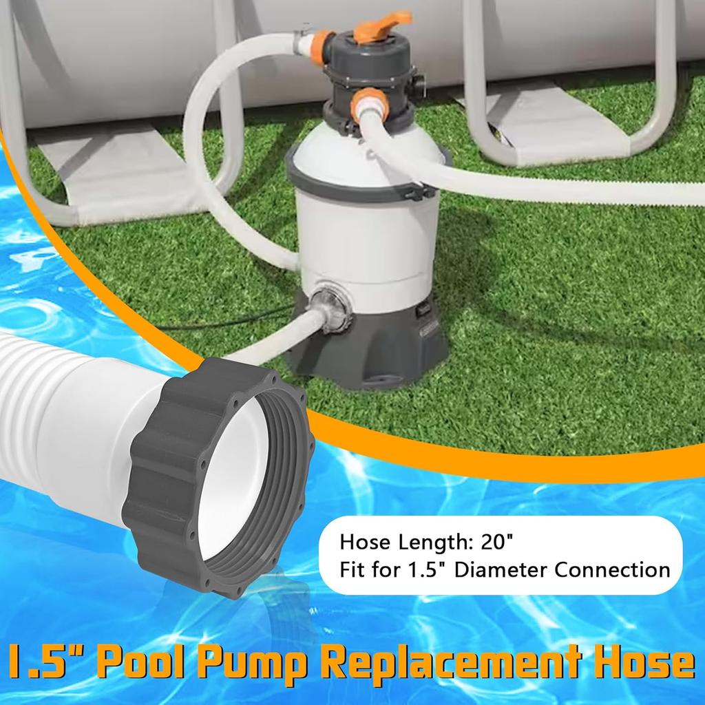 1.5'' Diameter Pool Sand Filter Pump Hose, 20inch Pool Pump Replacement Hose for Above Ground Pools,  Flexible Water Pool Hose Set