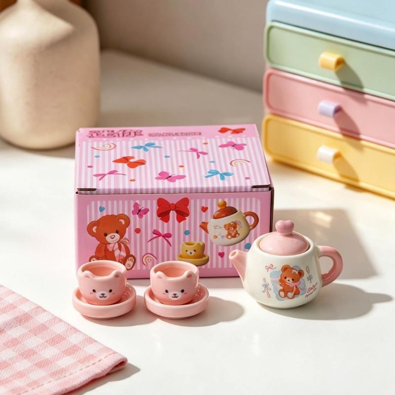 Cute Light Blue Elephant Ceramic Tea Set With 3 Small Cups Serving Tray Perfect For Afternoon Tea Kids Gift Home Decoration