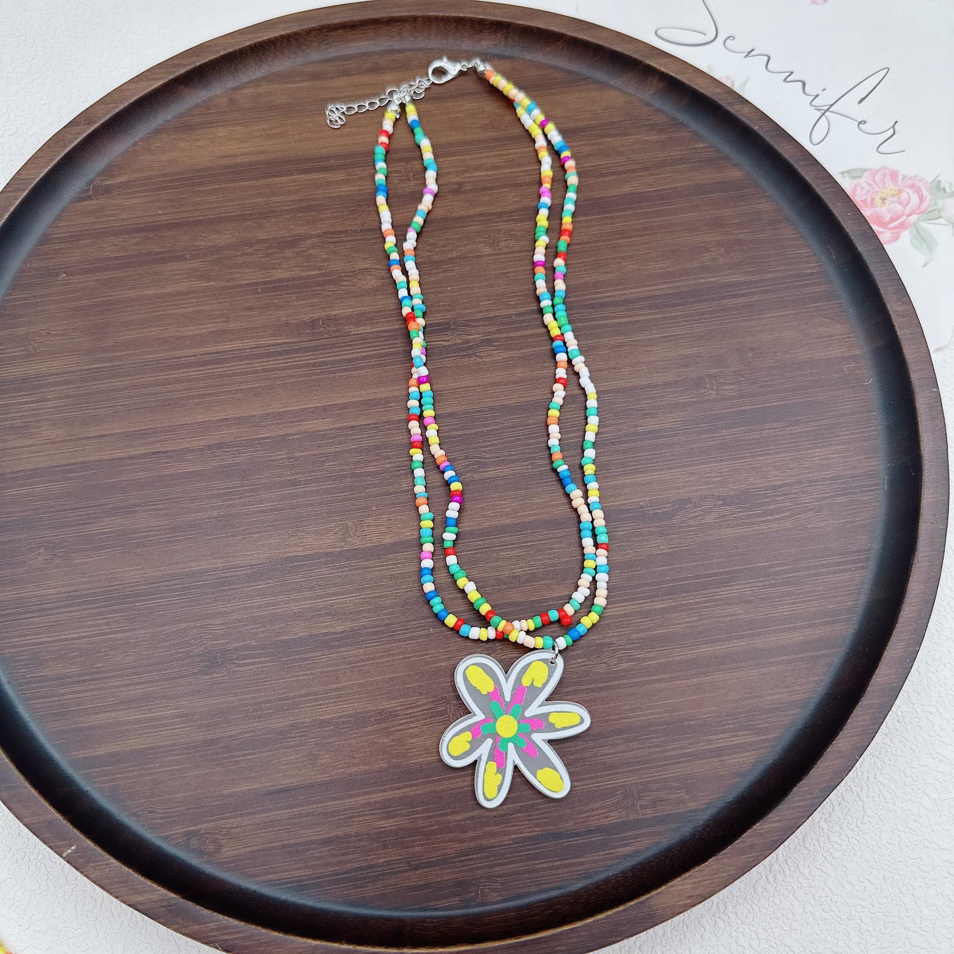 

Color Beaded Flower Necklace Internet Celebrity Girl Wind Rainbow Flower Necklace Color Beaded Necklace