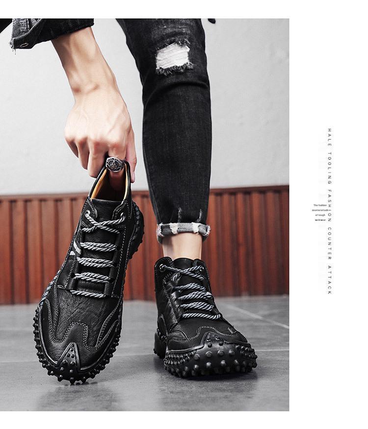 Italian Brand High-Grade Genuine Leather Men's Fleece-Lined High-Top Casual Sports Shoes