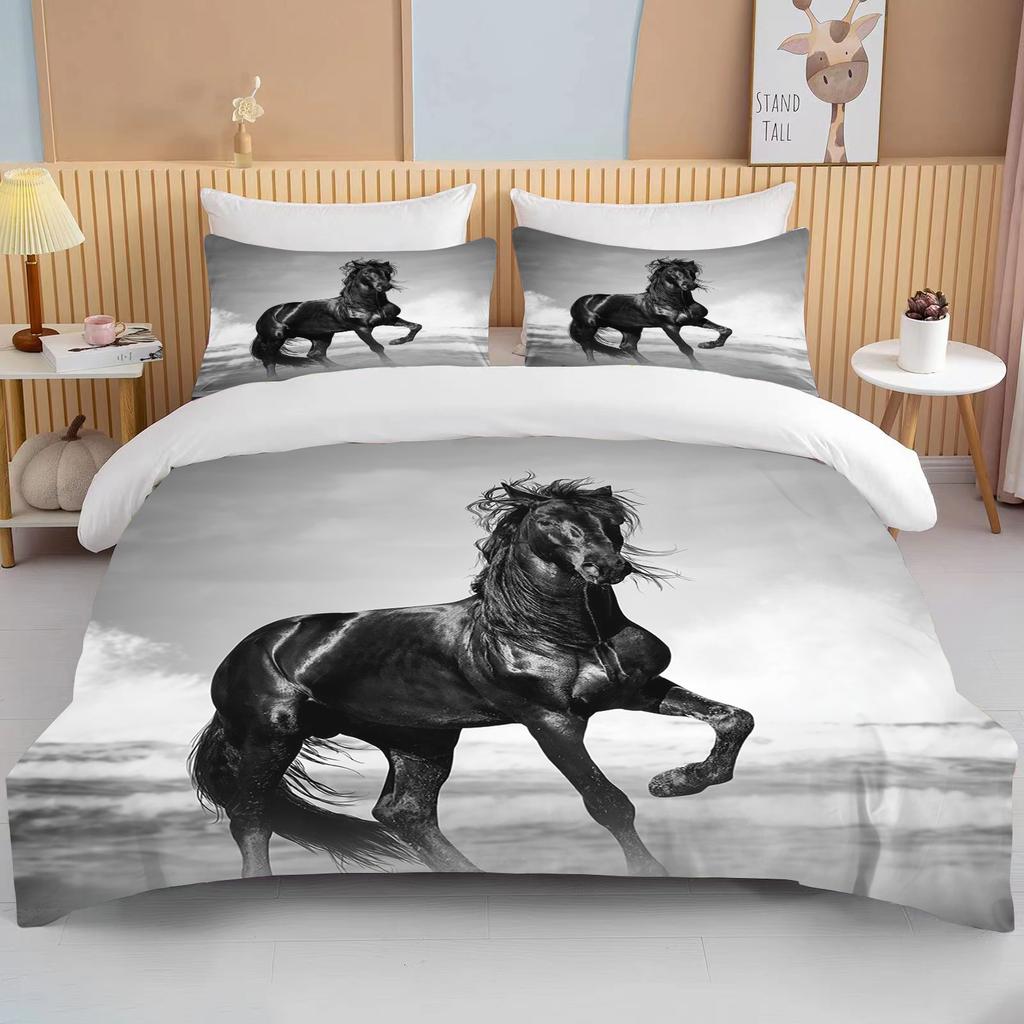 Running Horses Bedding Set Soft Comforter Set And Pillowcase Queen Size Decor Home Luxury Bed Set Animal Duvet Cover For Boy Bed