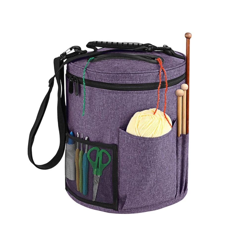 Large Capacity Crochet Bag Yarn Crochet Tote Bag Portable with Front Yarn Needles Hooks Pocket Knitting Tool Storage Bag