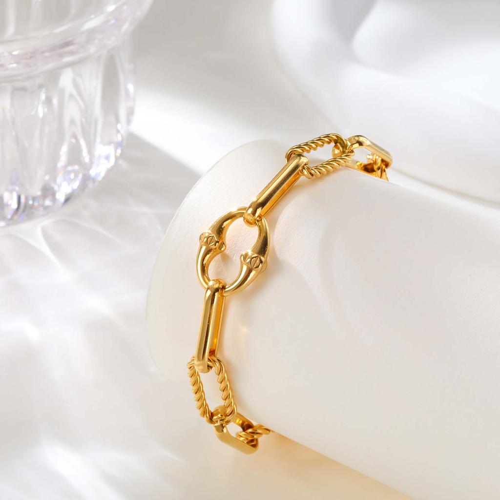 Chunky Stainless Steel Bracelets for Women,Gold Color Handmade Chain Ring Accessories Bracelet,Classic Jewelry Gift