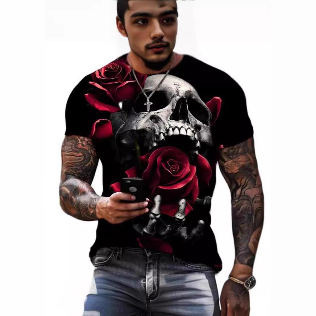 Skeleton 3D Print T-shirt Round Neck Short Sleeved T-shirt Top High Street Unisex Style