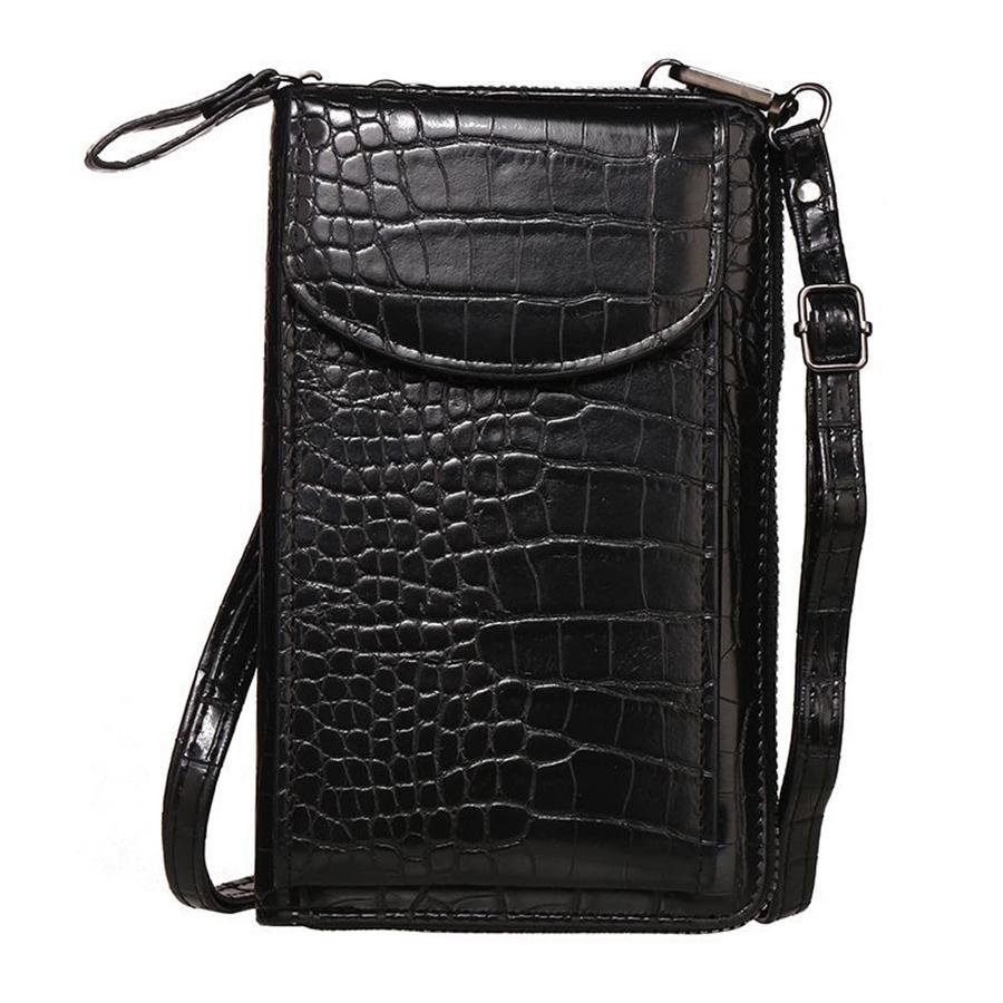 Multi functional retro PU leather crossbody bag alligator solid color mobile phone bag womens casual flip shoulder bag wallet