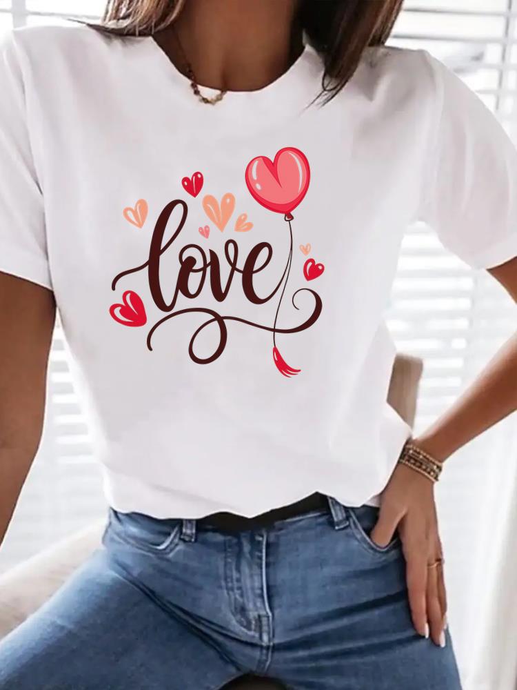 (Aziatische maat) letter bloem schattig Print Dameskleding T-shirt Top Vrouw Korte Mouw T-shirt Mode Vrouwelijke Grafische T-shirts