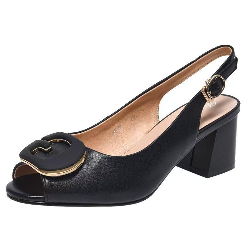 Summer new buckle versatile soft leather women's shoes soft sole soft surface shallow mouth pointed low heel comfortable single shoes