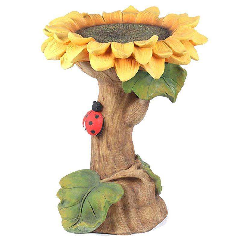 

Exquisitely Detailed Polyresin Sunflower Bird Bath Featuring Realistic Petals And Leaves