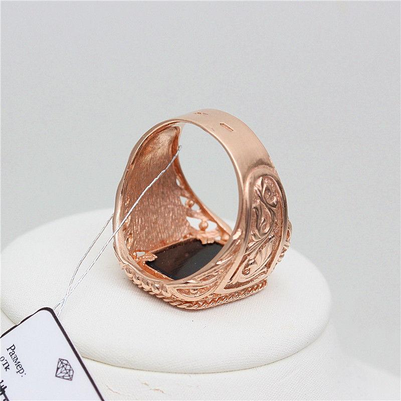 Russia 585 Purple Gold Couple Ring Fashion Rose Gold Plated Black Stone Ring For Boyfriend Gift
