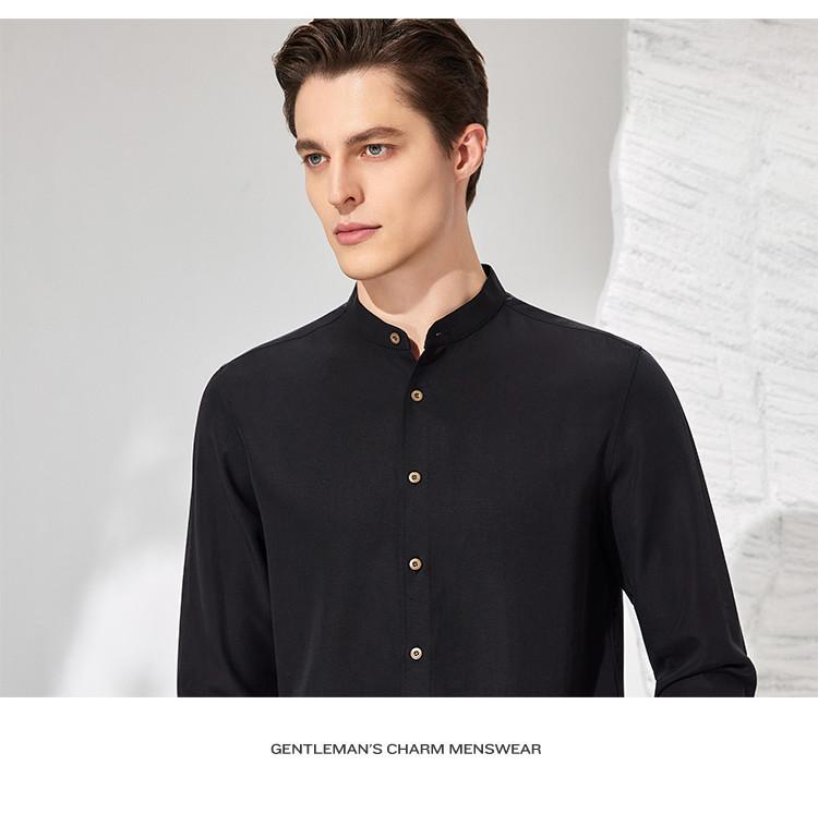 [95% Tencel&Linen] Simple and Luxury Door Collar Shirt Men's Long Sleeve Fashion Casual Breathable Shirt