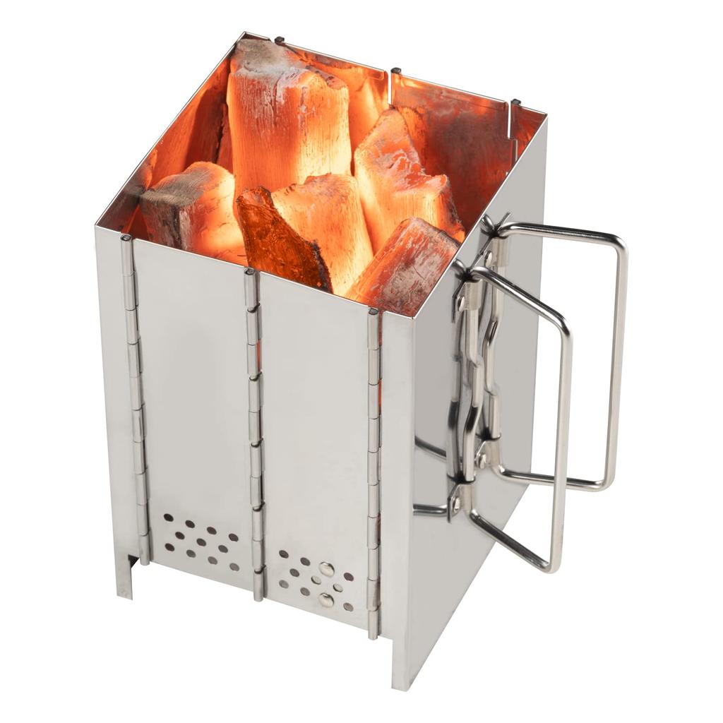 BUNDOK Folding Charcoal Fire Starter BD-496, Foldable, with Storage Case, Silver