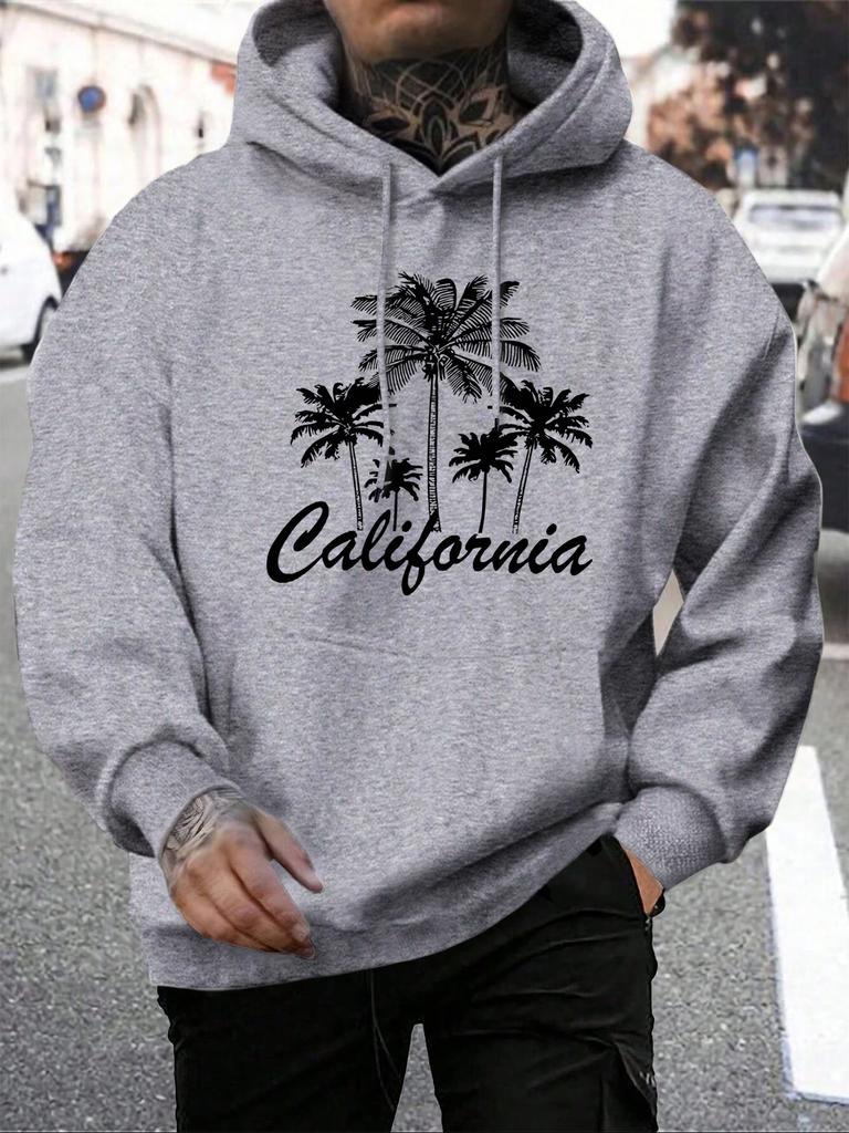 Creative California Coconut Tree Design Men Hoodies All-Match Fleece Hoody Pocket Multicolor Clothes Loose Casual Streetwear