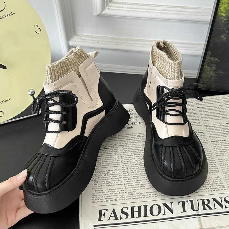 Fashion Women Winter British Style Chelsea Short Boots Ladies Designer Shell Round Toe Ankle Boots PU Leather Platform Booties