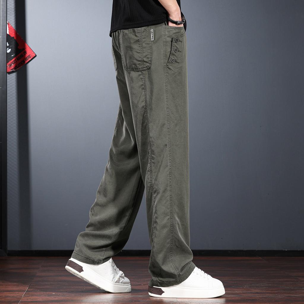 Thin Lyocell Casual Pants Men's Summer New Cool Loose Straight Pants Trendy Men's Trousers