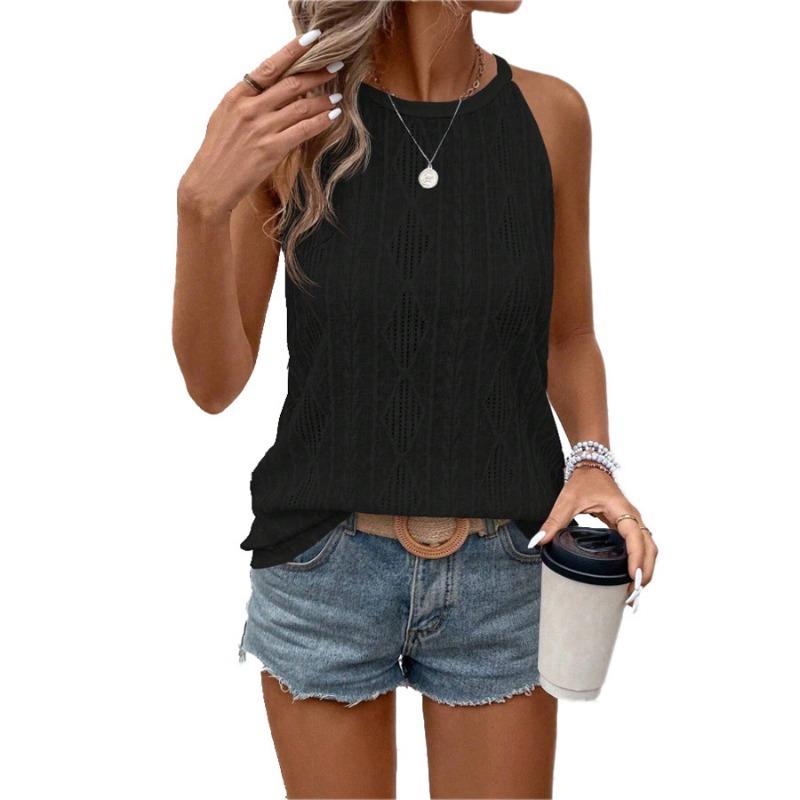 Wiosenno-letnia teksturowana ażurowa kamizelka na ramiączkach z dekoltem typu halter