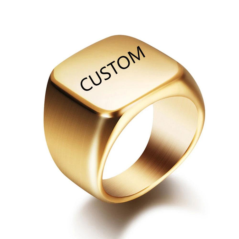 Customized Women Signet Ring Name Letter Pattern Logo Stainless Steel Rings Punk Candid Fashion Jewelry Male Wedding Accessories