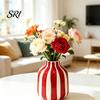 Vaso Smaltato ad Alta Temperatura Ceramica a Strisce Dipinto a Mano Moderno Nordico Boho Piccolo Contenitore Decorativo per Fiori per Tavolino Cucina Interno