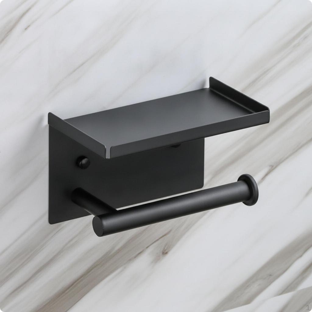Toilet Paper Holder with Shelf WallMounted Roll Matte Black Hardware
