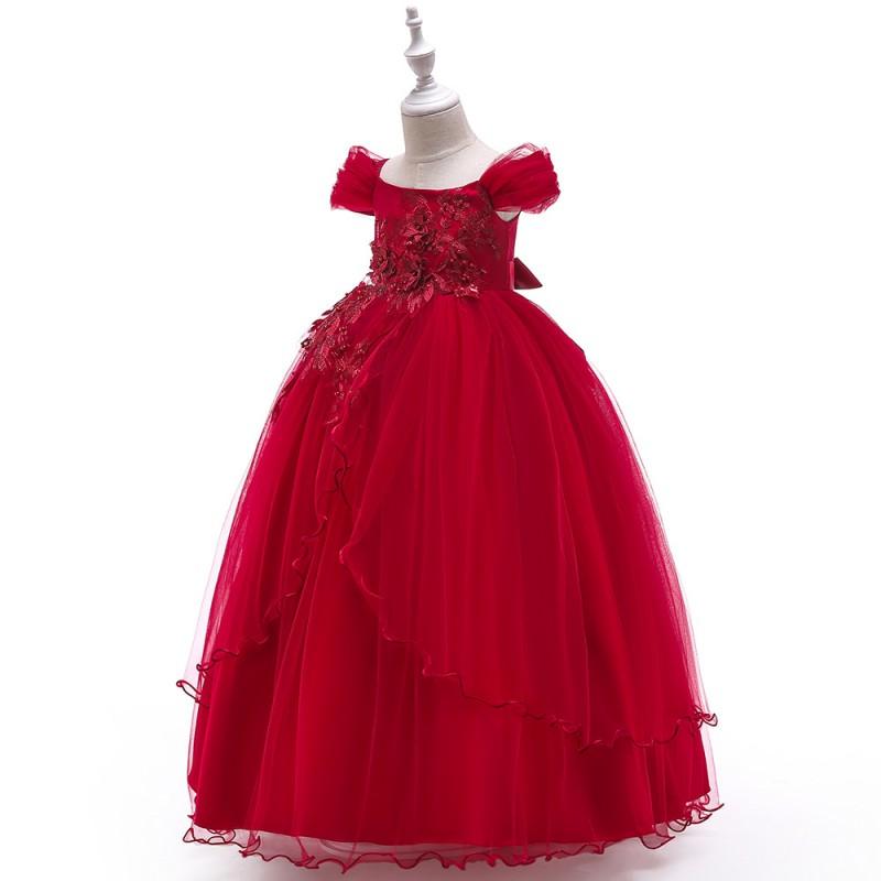 Girls Long Princess Dress Off Shoulder Applique Tulle Formal Gown Kids Pageant Wedding Party