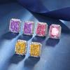 Autumn And Winter Jewelry High Carbon Diamond Ice Flower Cut Copper Inlaid Square Diamond Niche Stud Earrings Main Stone 7 * 9