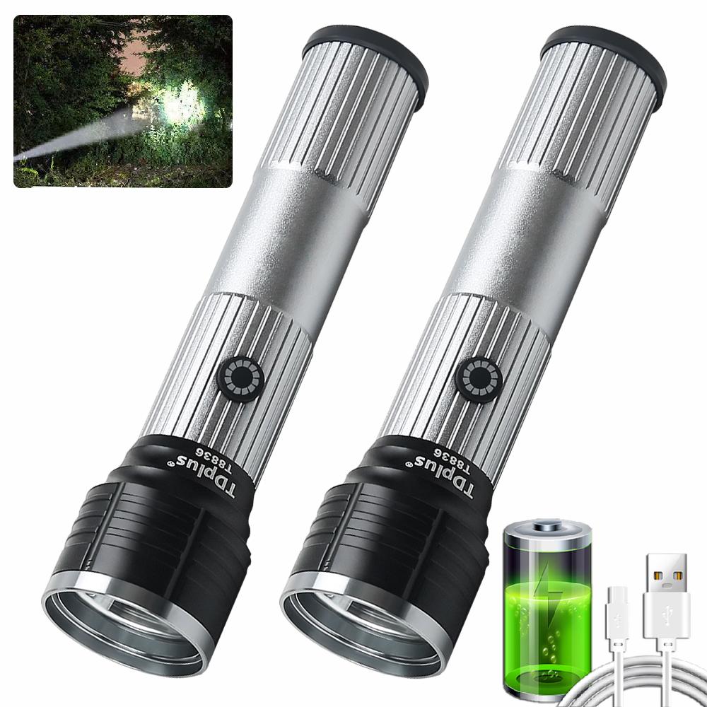 Rechargeable 2Pack Portable Flashlight LED Flashlight 3 Modes Waterproof Handheld Flash Light For Home Emergency Working Camping