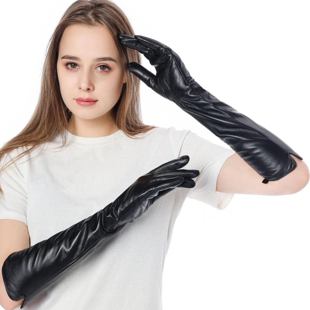 Europäische & Amerikanische Damen 45cm Schafslederhandschuhe - Herbst & Winter Warm, Plus Samtfutter