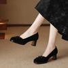 Krazing Pot Suede Round Toe Size 40 High Heels Slip On Platform Butterfly-knot Decoration Casual Autumn Shallow Pumps