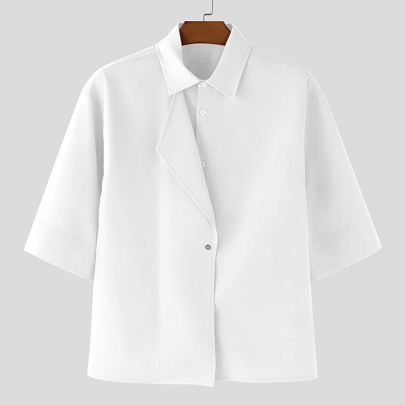 INCERUN Men Summer Lapel Neck Short Sleeve Buttons Casual Shirts Tops 4XL