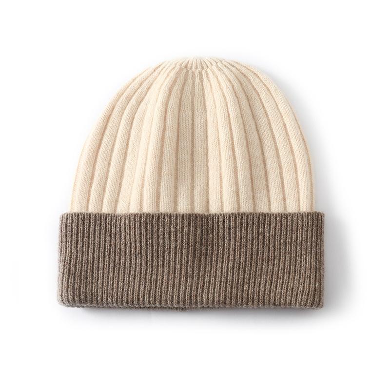 % Pure wool knitted wool hat contrasting color fashionable simple warm hat men's and women's dome autumn and winter cold hat