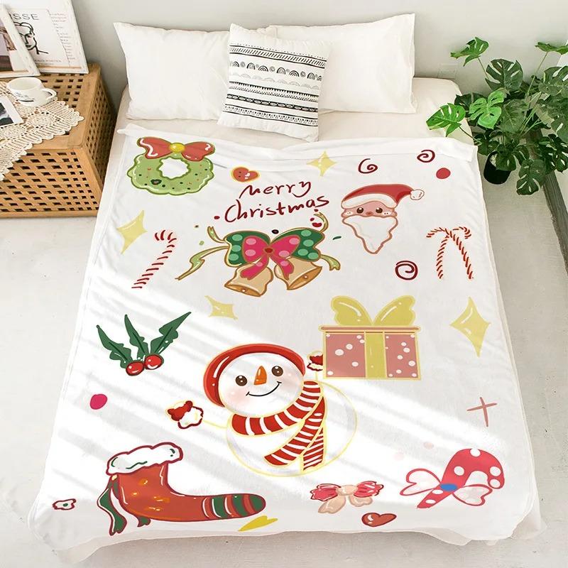 Christmas Flannel Blanket Printed Office Nap Throw Winter Warm Blanket for Desk Home Use