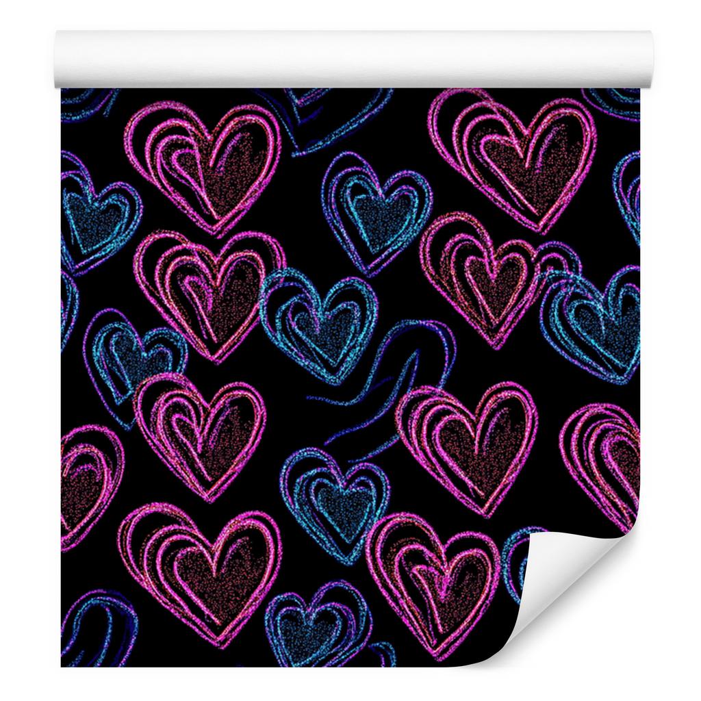 Neon Glitter Hearts Wallpaper Black and Navy Blue 50x1000