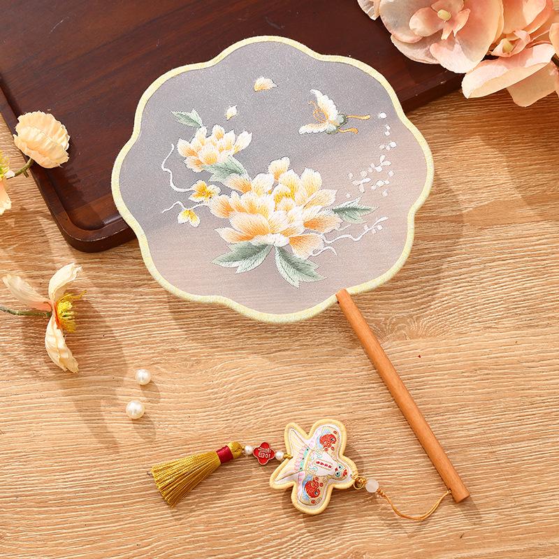 Ventaglio rotondo a doppia faccia con ricamo di Suzhou: Stile Cinese Antico per Hanfu e Cheongsam, Perfetto per la Danza dei Bambini.