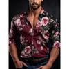Men's Contrasting Rose Print Long Sleeved Shirt with Slim Fit Collar Shirt for Vacation Parties and Street Fashion Tops